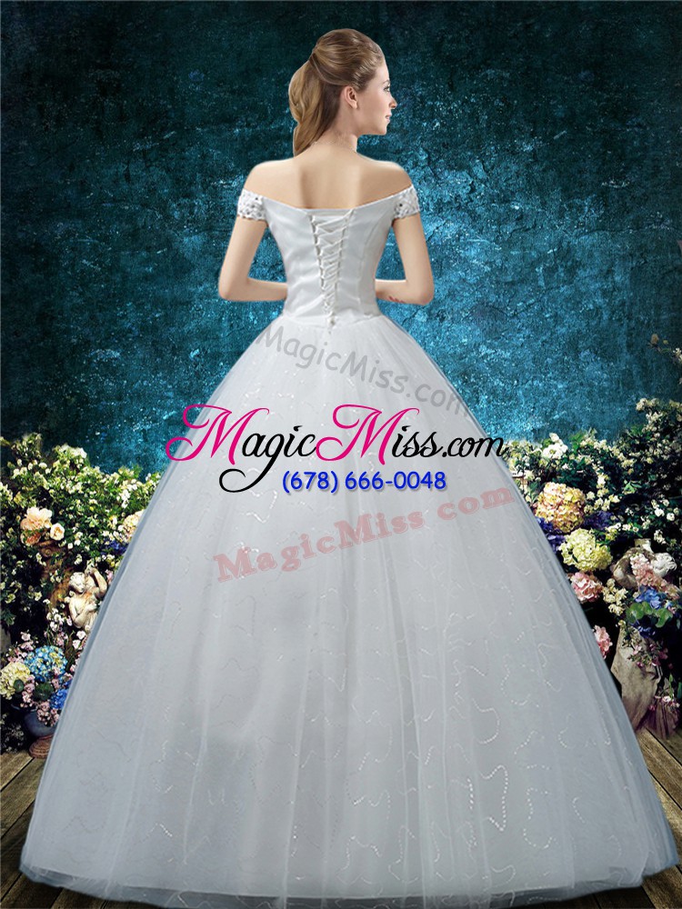 wholesale floor length lace up wedding dress white for wedding party with beading and appliques