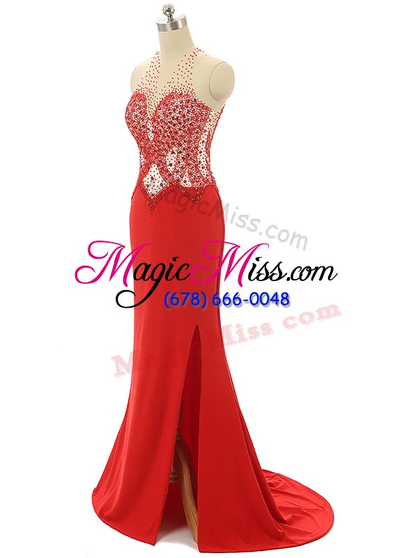 wholesale great red backless prom homecoming dress beading sleeveless brush train