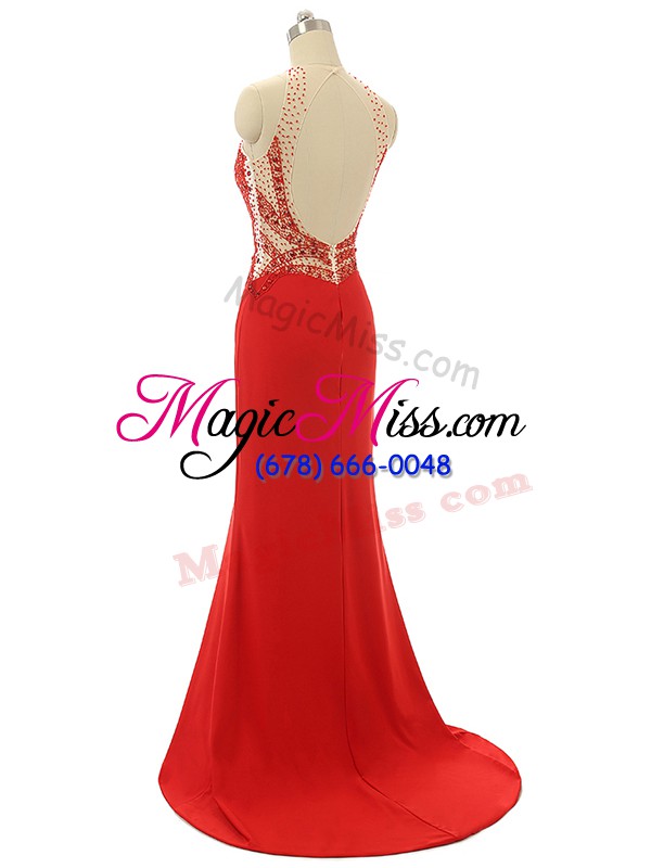 wholesale great red backless prom homecoming dress beading sleeveless brush train