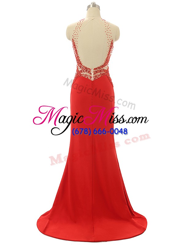 wholesale great red backless prom homecoming dress beading sleeveless brush train