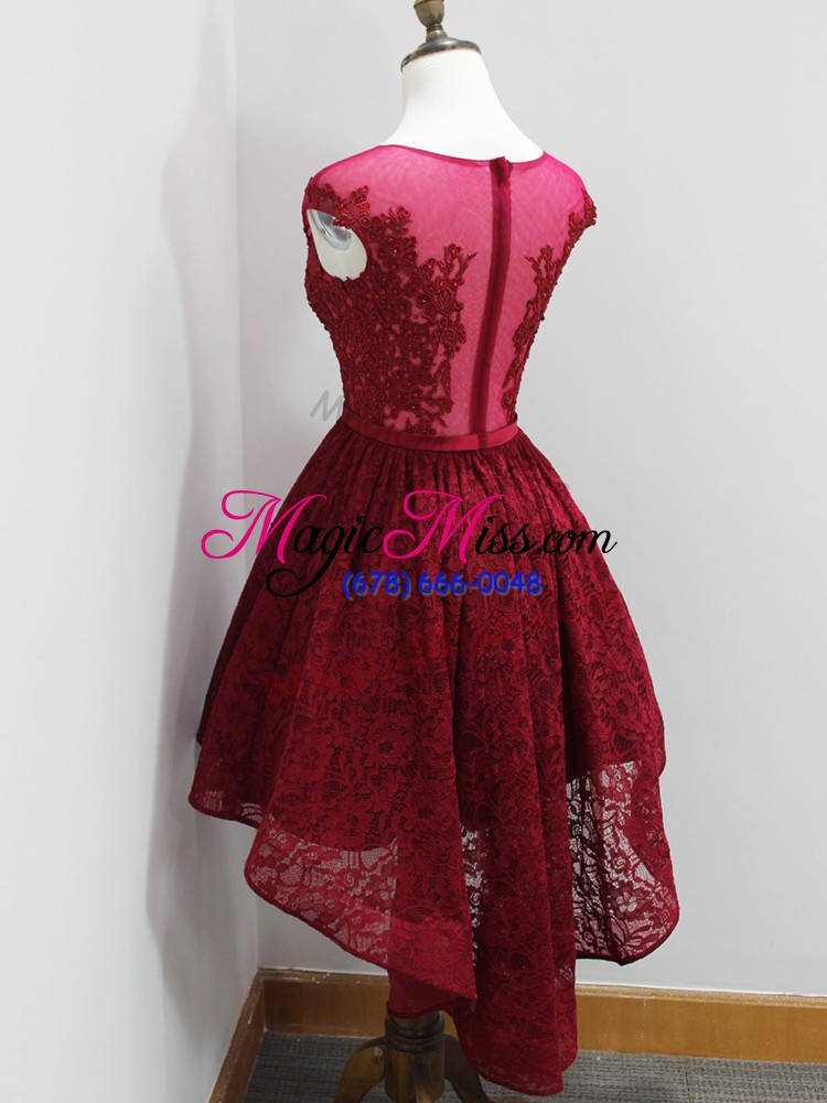 wholesale lovely wine red zipper dama dress for quinceanera beading and lace cap sleeves high low