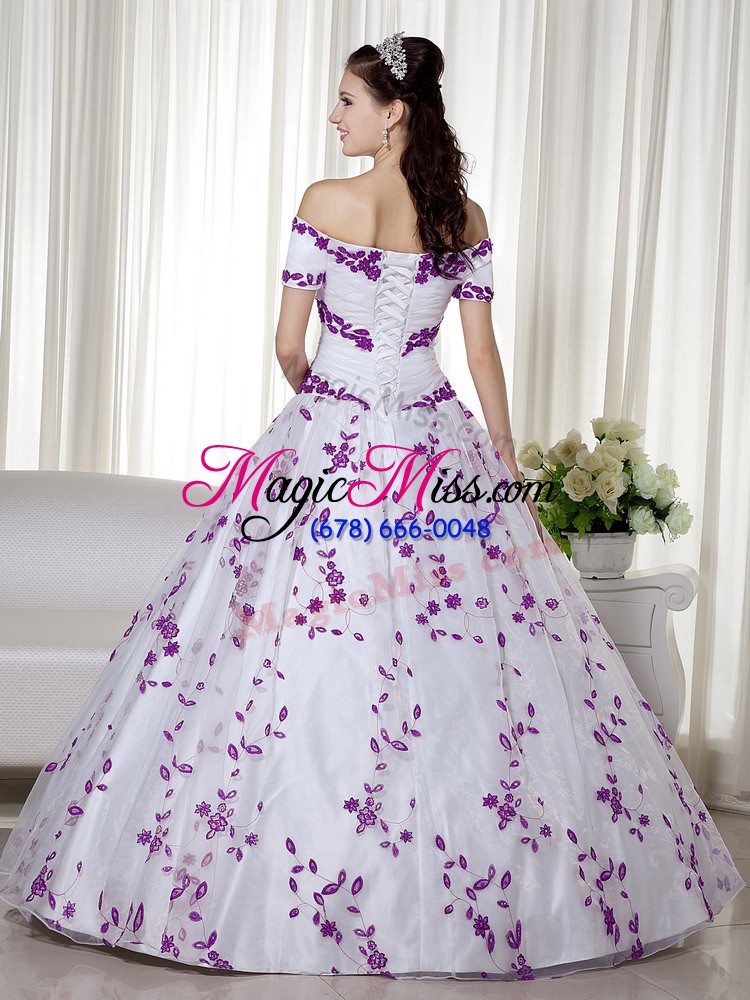 wholesale fabulous organza short sleeves floor length vestidos de quinceanera and embroidery