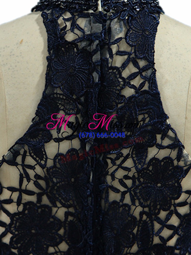 wholesale exquisite two pieces homecoming dress navy blue halter top taffeta sleeveless floor length zipper