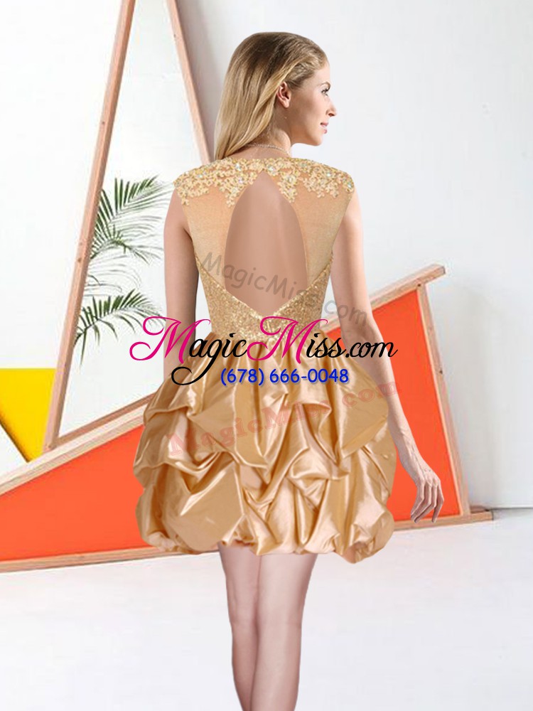 wholesale exceptional taffeta bateau sleeveless backless beading and lace and ruffles dama dress in champagne