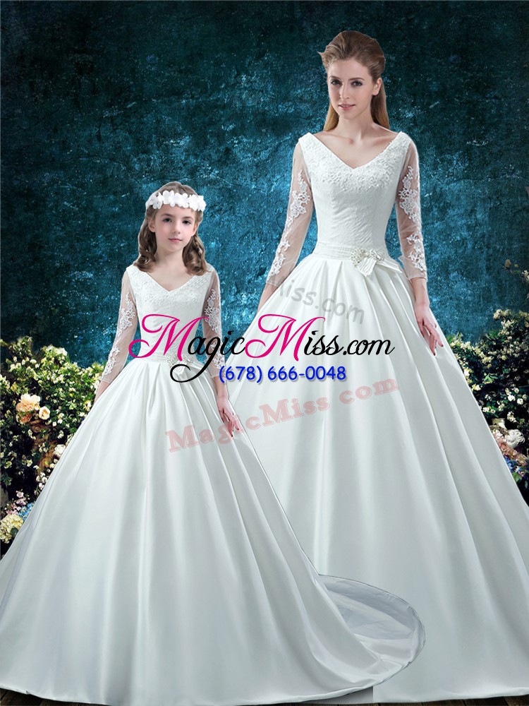 wholesale sexy white 3 4 length sleeve chapel train lace and belt 15 quinceanera dress