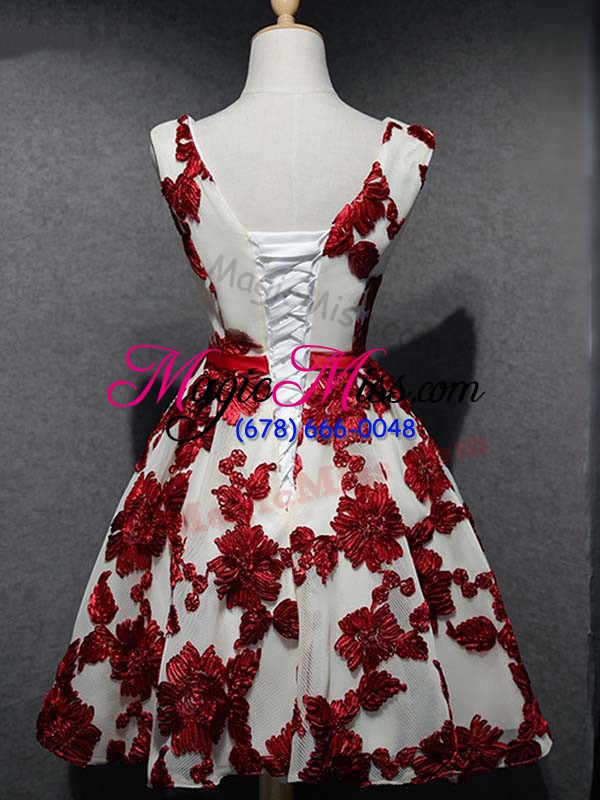 wholesale white and red a-line organza scoop sleeveless lace and appliques mini length lace up prom evening gown