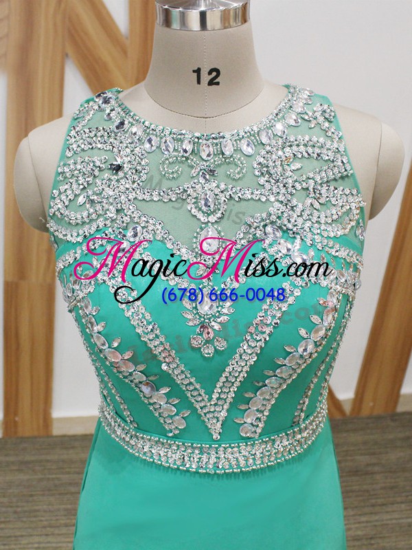 wholesale chiffon scoop sleeveless watteau train side zipper beading pageant gowns in turquoise