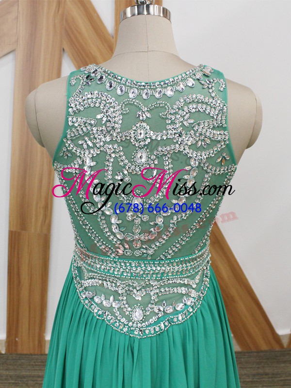 wholesale chiffon scoop sleeveless watteau train side zipper beading pageant gowns in turquoise