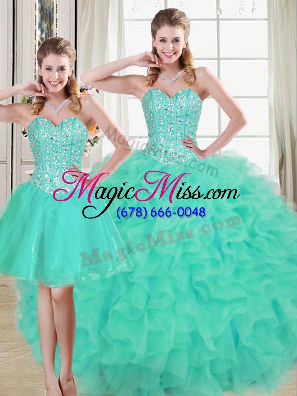 wholesale sexy turquoise sweetheart neckline beading and ruffled layers quinceanera gowns sleeveless lace up