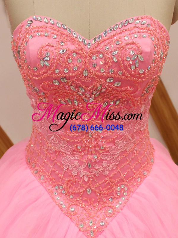 wholesale rose pink sweetheart neckline beading and lace ball gown prom dress sleeveless lace up