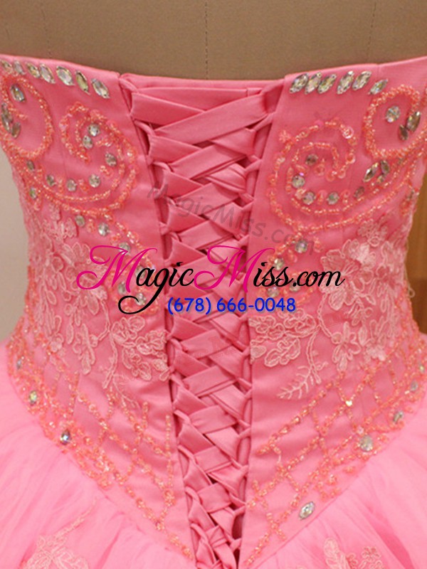 wholesale rose pink sweetheart neckline beading and lace ball gown prom dress sleeveless lace up