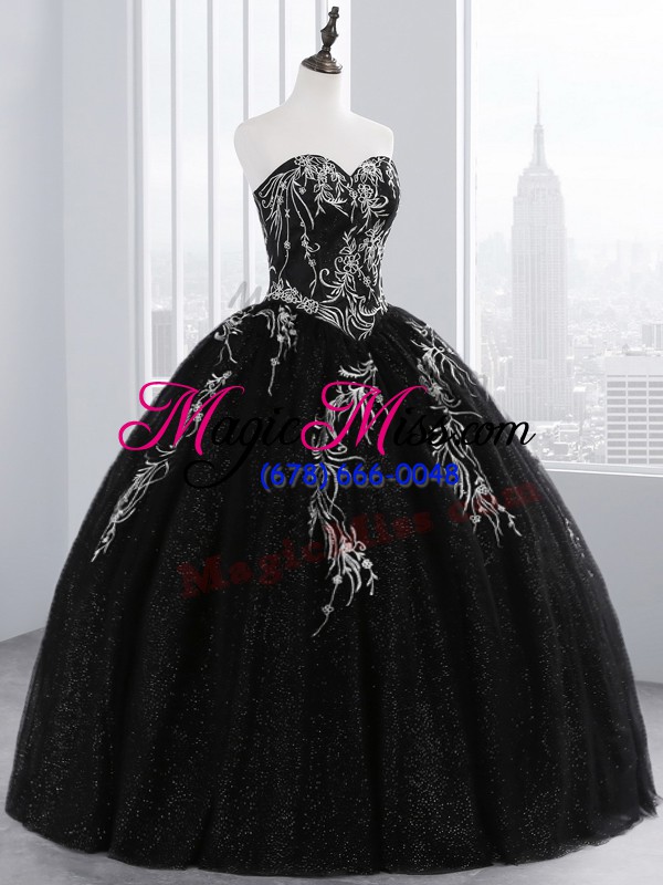 wholesale free and easy black 15th birthday dress military ball and sweet 16 and quinceanera with embroidery sweetheart sleeveless lace up