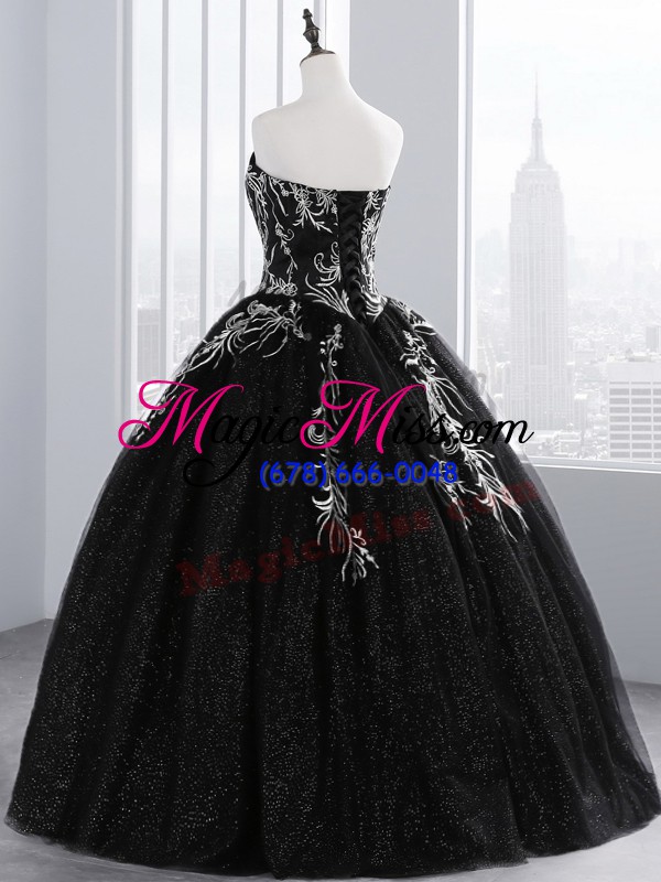 wholesale free and easy black 15th birthday dress military ball and sweet 16 and quinceanera with embroidery sweetheart sleeveless lace up