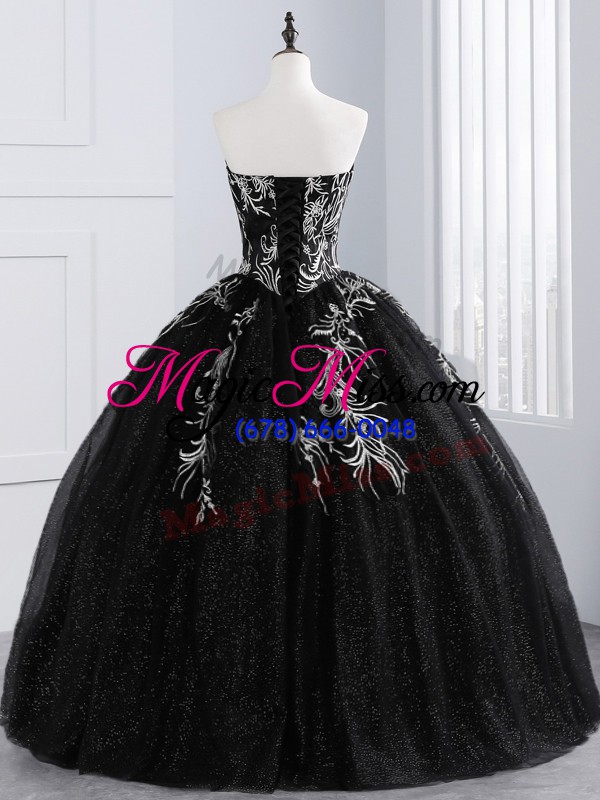 wholesale free and easy black 15th birthday dress military ball and sweet 16 and quinceanera with embroidery sweetheart sleeveless lace up