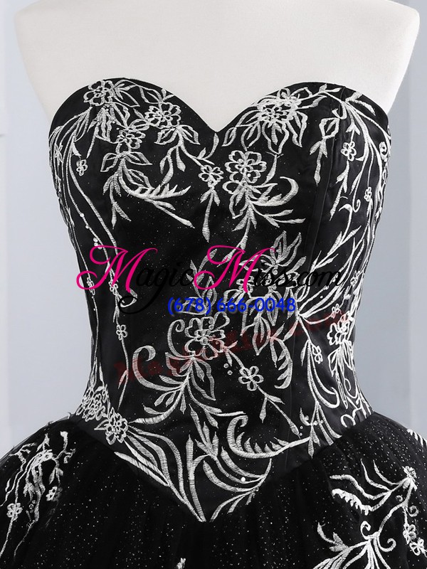 wholesale free and easy black 15th birthday dress military ball and sweet 16 and quinceanera with embroidery sweetheart sleeveless lace up