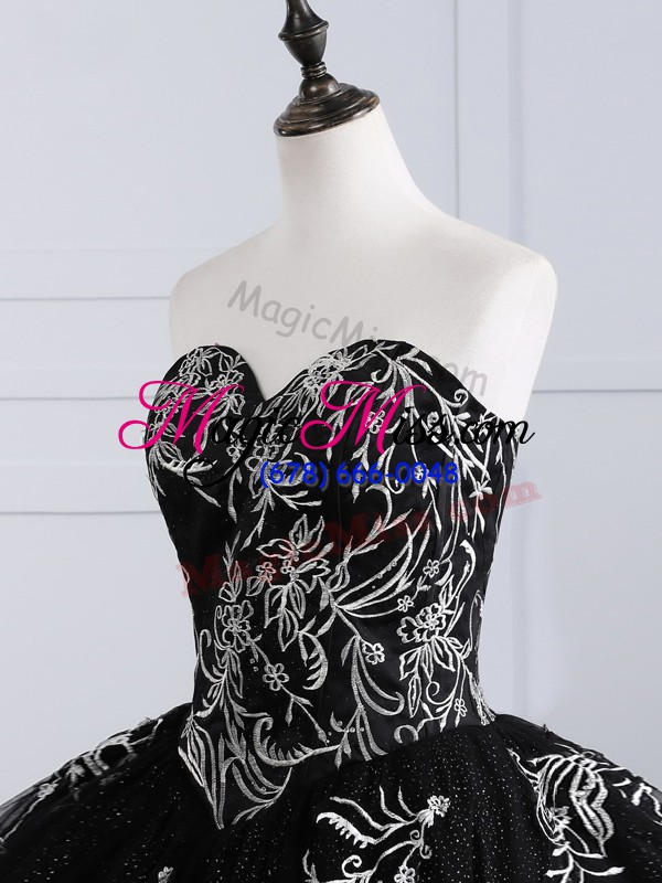 wholesale free and easy black 15th birthday dress military ball and sweet 16 and quinceanera with embroidery sweetheart sleeveless lace up