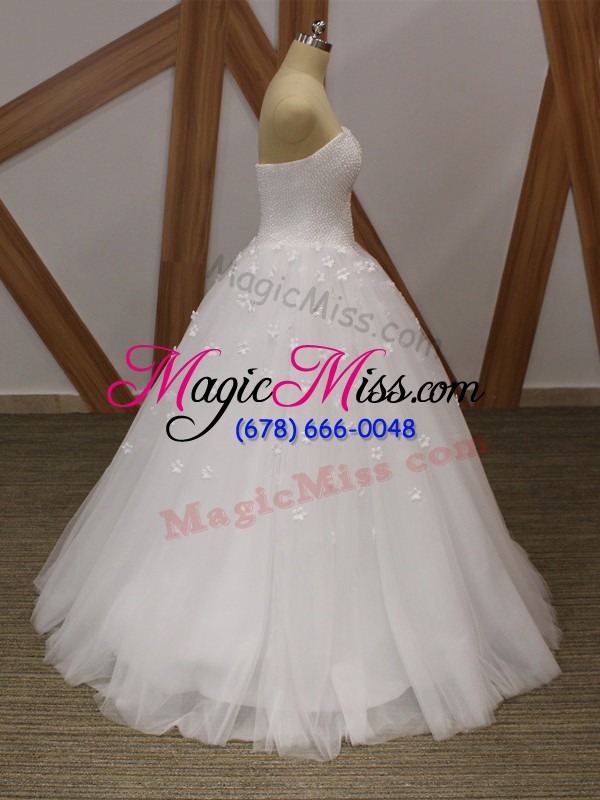 wholesale exceptional sweetheart sleeveless tulle bridal gown beading and hand made flower lace up