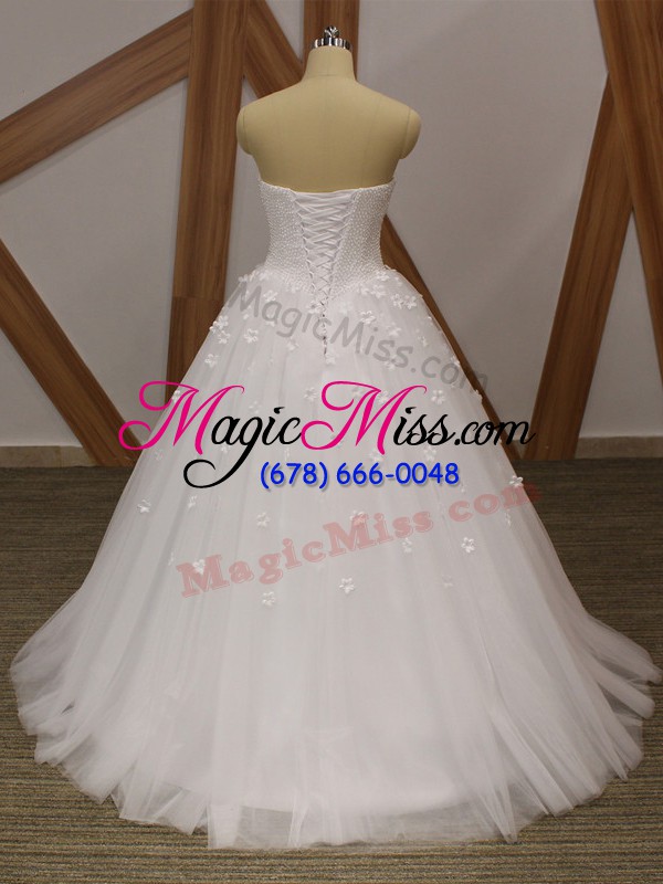 wholesale exceptional sweetheart sleeveless tulle bridal gown beading and hand made flower lace up