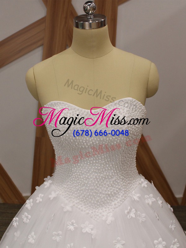 wholesale exceptional sweetheart sleeveless tulle bridal gown beading and hand made flower lace up