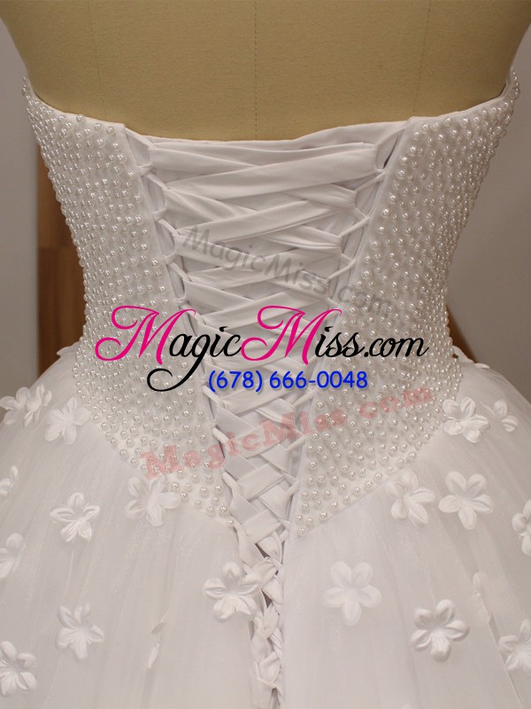 wholesale exceptional sweetheart sleeveless tulle bridal gown beading and hand made flower lace up