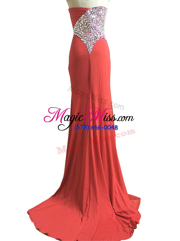 wholesale artistic red sleeveless beading and ruching side zipper