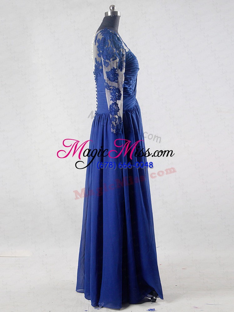 wholesale clearance blue v-neck zipper lace and appliques mother of groom dress long sleeves