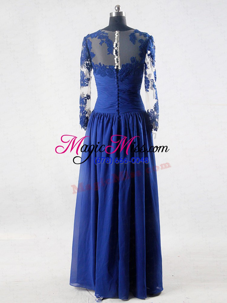 wholesale clearance blue v-neck zipper lace and appliques mother of groom dress long sleeves