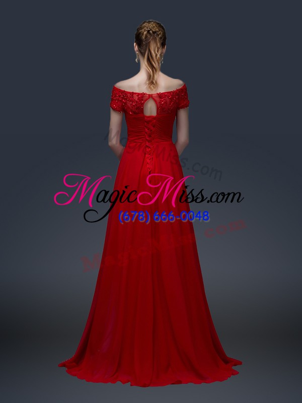 wholesale chiffon short sleeves floor length mother of the bride dress and appliques