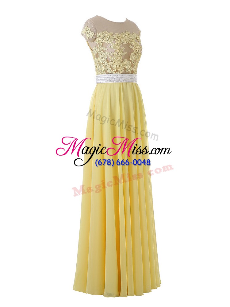 wholesale dynamic lace and appliques evening dress yellow side zipper sleeveless floor length