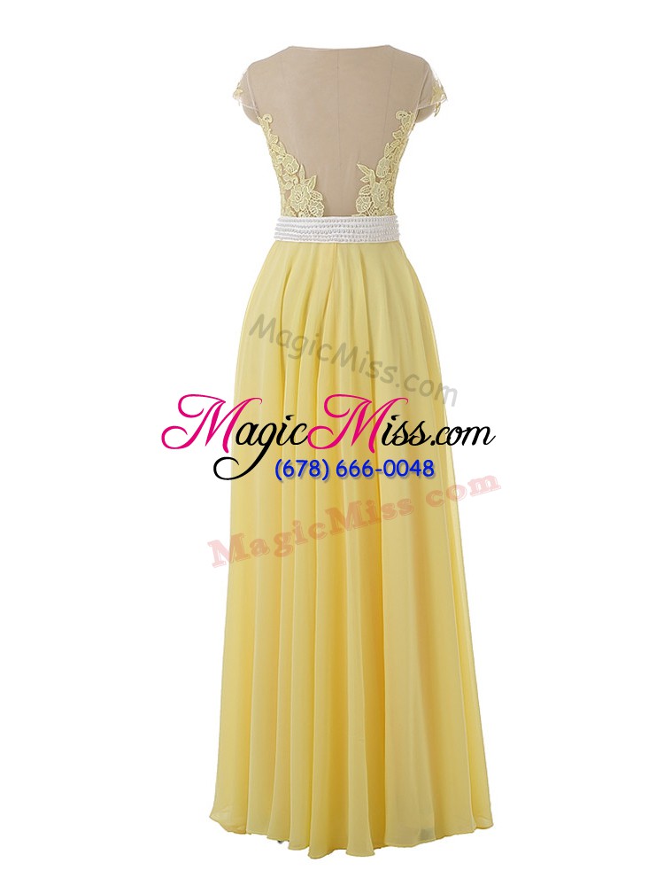 wholesale dynamic lace and appliques evening dress yellow side zipper sleeveless floor length