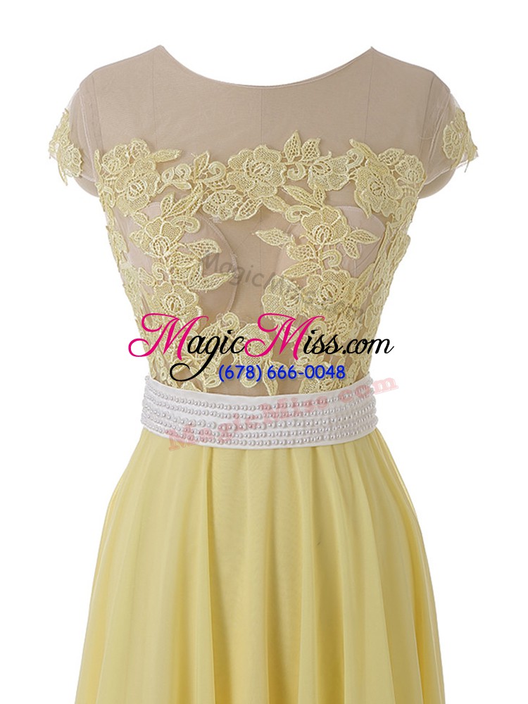 wholesale dynamic lace and appliques evening dress yellow side zipper sleeveless floor length