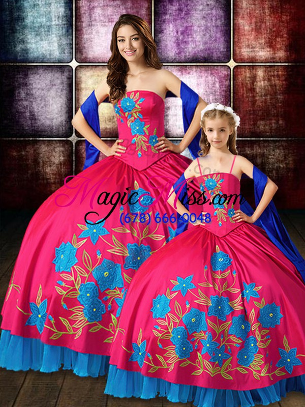 wholesale hot pink strapless lace up embroidery sweet 16 dresses sleeveless