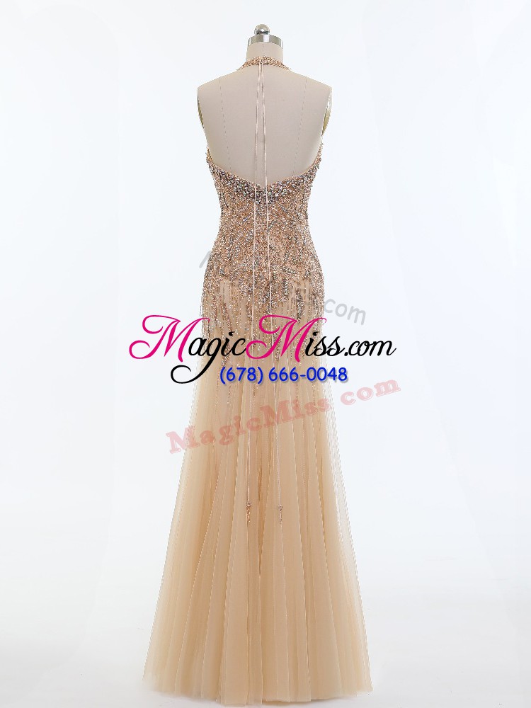 wholesale glamorous champagne sleeveless floor length beading backless evening dresses