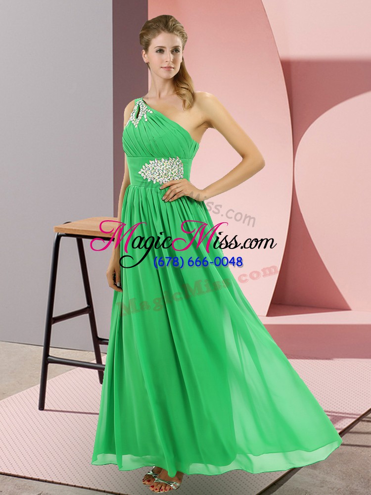 wholesale on sale green sleeveless floor length beading lace up prom dress