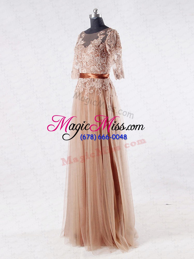 wholesale free and easy brown tulle zipper scoop half sleeves floor length mother of groom dress lace and appliques