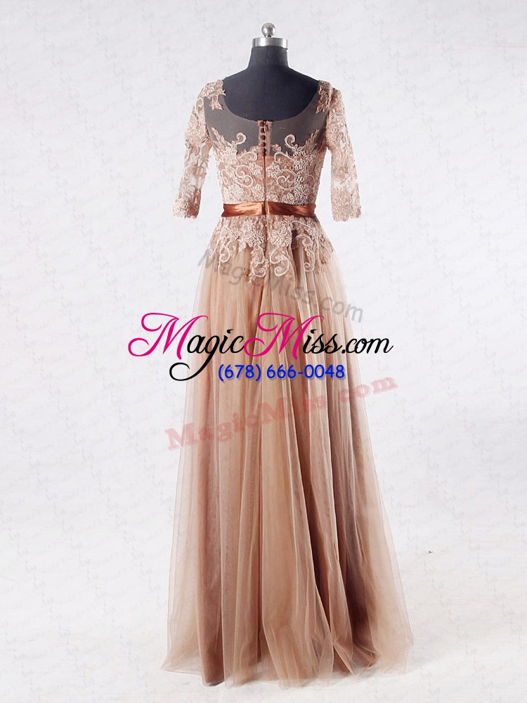 wholesale free and easy brown tulle zipper scoop half sleeves floor length mother of groom dress lace and appliques