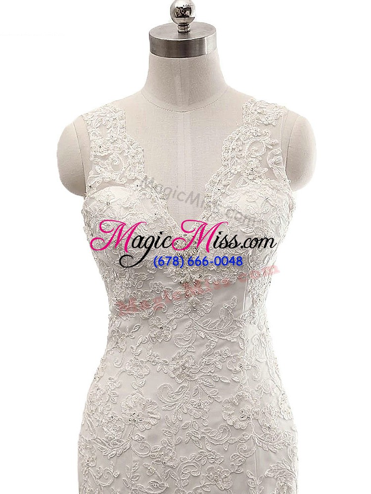 wholesale perfect white sleeveless lace clasp handle wedding gown