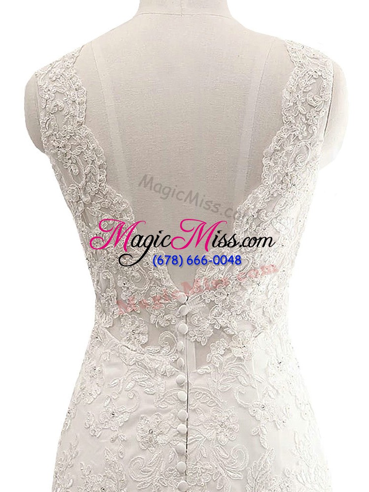 wholesale perfect white sleeveless lace clasp handle wedding gown