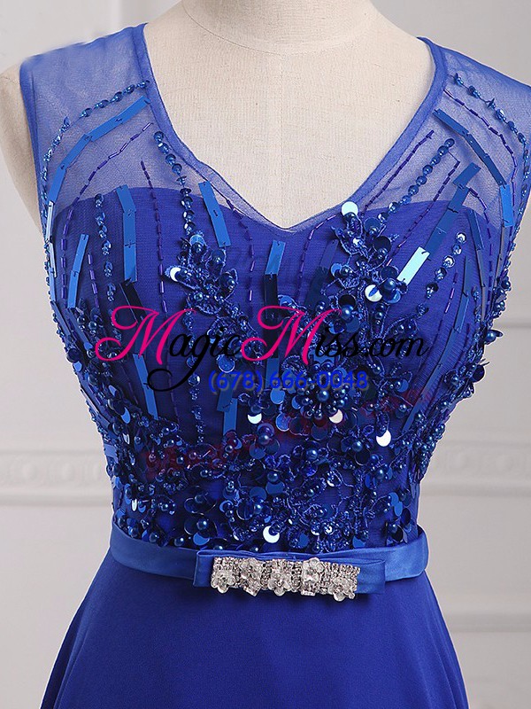 wholesale pretty royal blue sleeveless chiffon zipper for prom and party