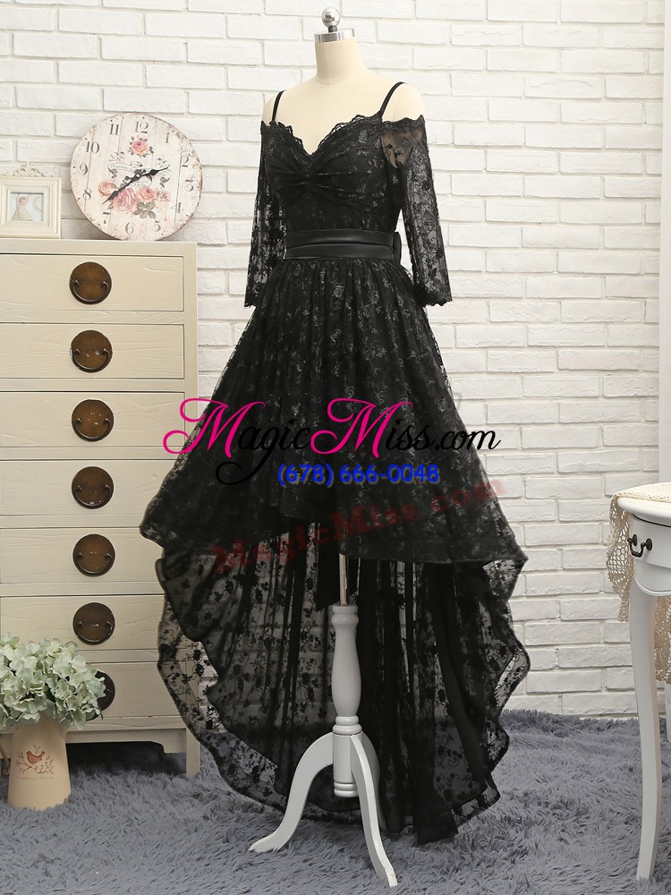 wholesale lace homecoming dress black zipper half sleeves high low