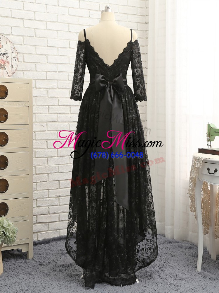 wholesale lace homecoming dress black zipper half sleeves high low