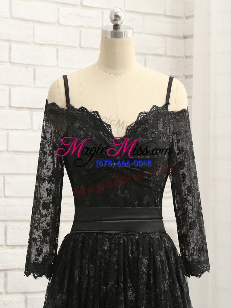 wholesale lace homecoming dress black zipper half sleeves high low