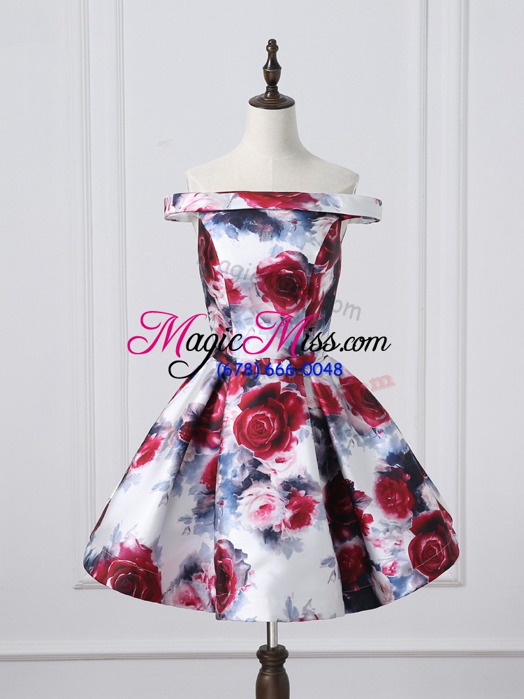 wholesale simple multi-color a-line belt homecoming dress lace up printed sleeveless mini length