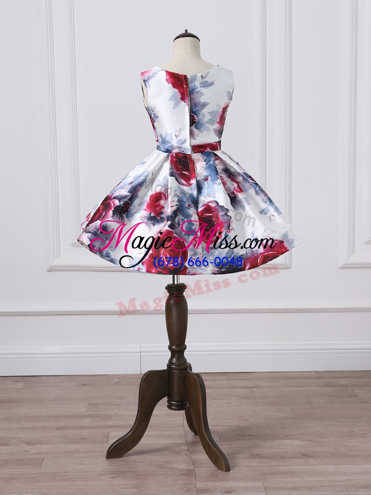 wholesale simple multi-color a-line belt homecoming dress lace up printed sleeveless mini length