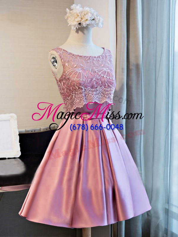 wholesale shining lilac lace up scoop lace and appliques and belt prom party dress satin sleeveless