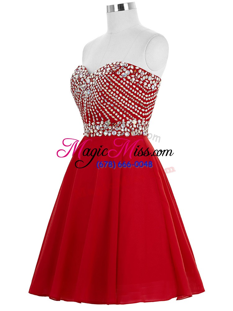 wholesale mini length red prom dress chiffon sleeveless beading