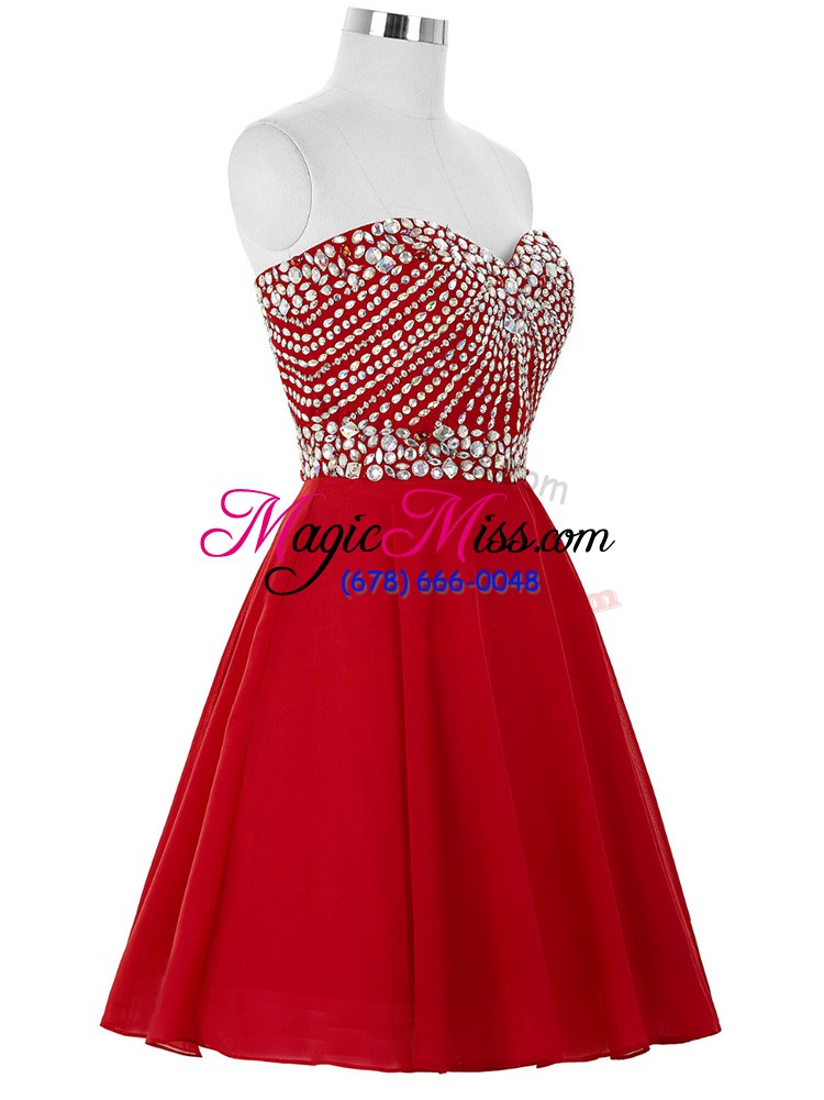 wholesale mini length red prom dress chiffon sleeveless beading