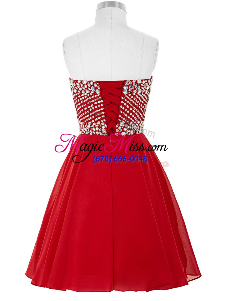 wholesale mini length red prom dress chiffon sleeveless beading