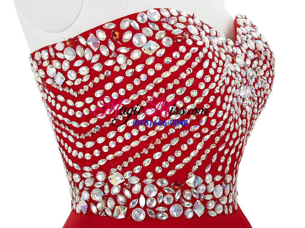 wholesale mini length red prom dress chiffon sleeveless beading