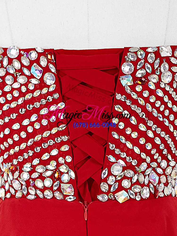 wholesale mini length red prom dress chiffon sleeveless beading